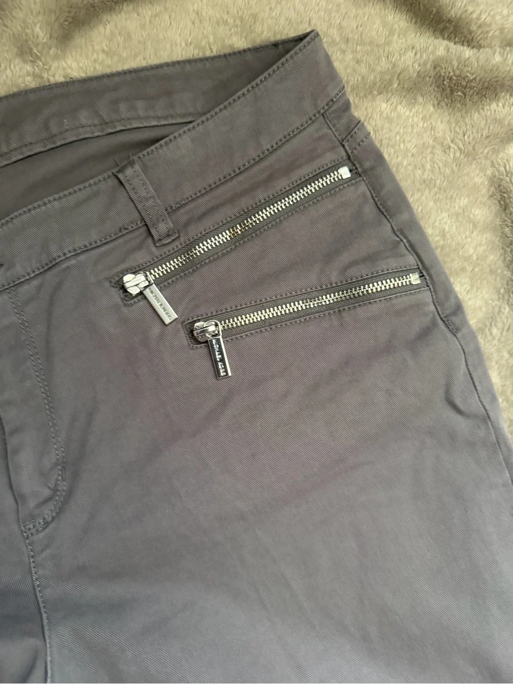 Michael Kors Womens Gray Zip-Accent Chinos
